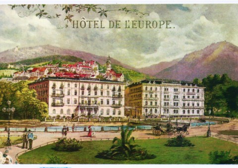 The historic facade of the traditional Hotel Europäischer Hof in Baden-Baden